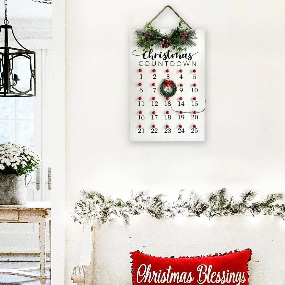 Rustic Christmas Countdown Wreath - 25 Days Advent Calendar Home Decor